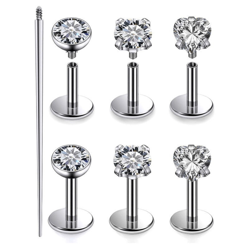 20G 18G 16G F316 Titanium Flat Back Nose Rings Studs Hypoallergenic Screw on Tragus Helix Cartilage Earrings Stud Piercing Jewerly for Women Men Bars 6mm - QIAO CrystalQIAO CrystalQIAO Crystal