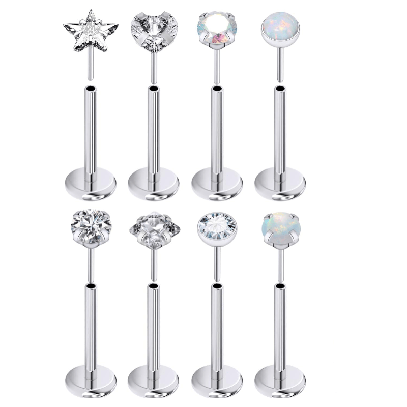 20G 18G 16G Flat Back Nose Stud Surgical Steel Push In Nose Rings - QIAO CrystalQIAO CrystalQIAO Crystal