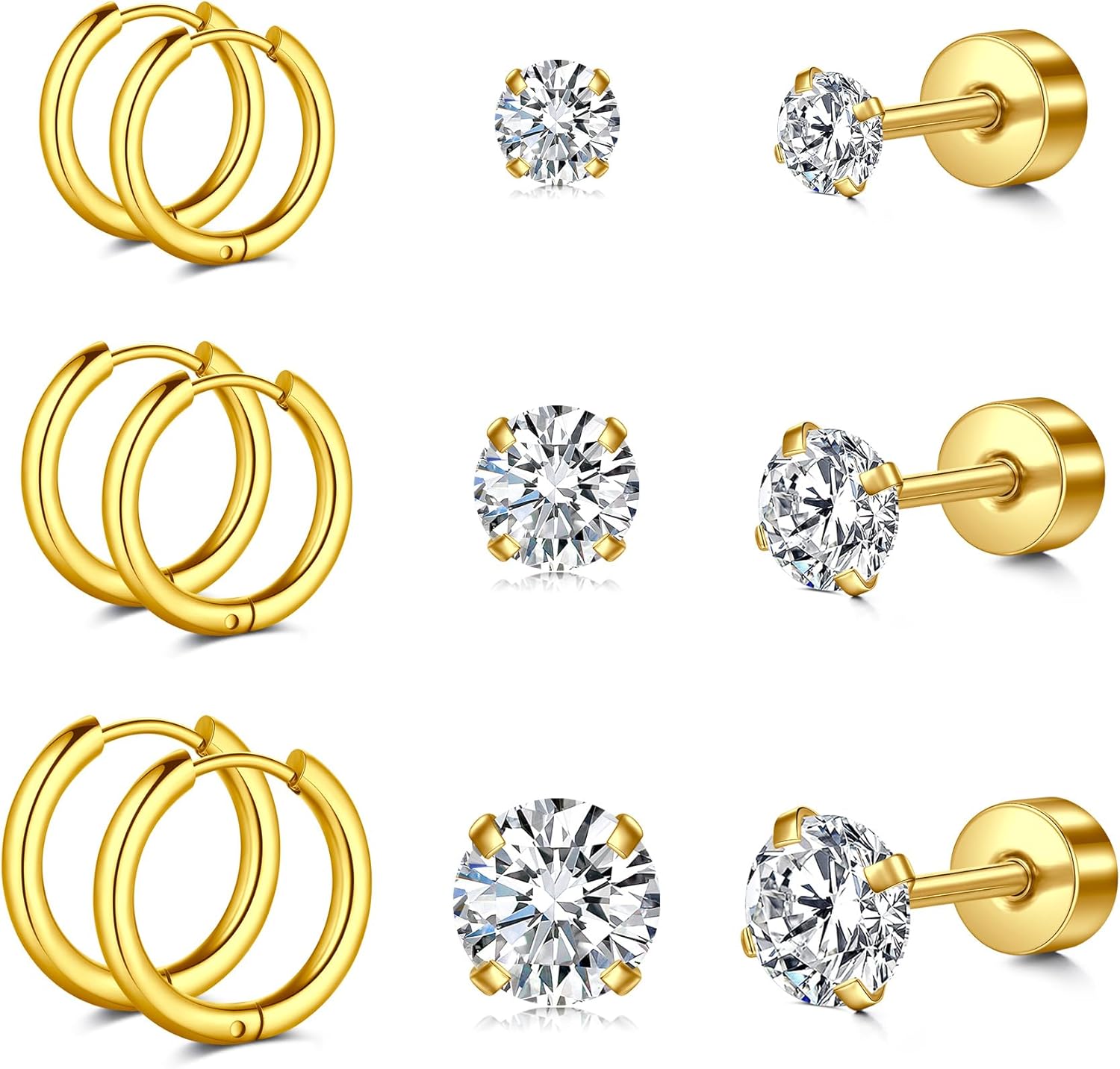 20G Cartilage Flat back Helix Earrings Hypoallergenic Surgical Steel Gold Cartilag Set Daith Tragus Conch Flat Back Stud Earrings - QIAO CrystalQIAO CrystalQIAO Crystal