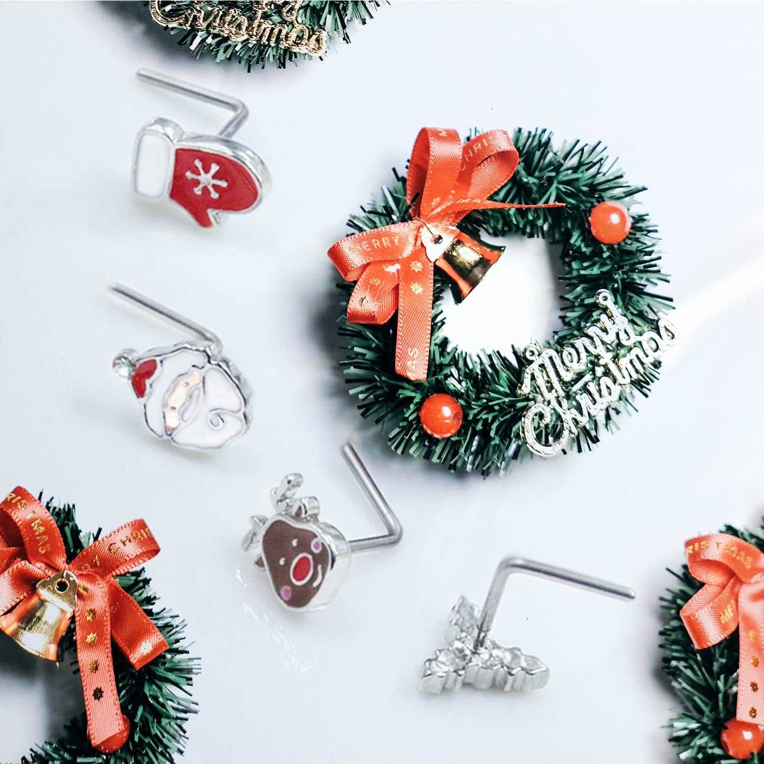 20G Christmas Nose Rings Pack Christmas Elements L - Shaped Nose Piercing Jewelry 316L Stainless Steel snowmen Nose Ring Stud Nostril Piercing Jewelry for Women,Men - QIAO CrystalQIAO CrystalQIAO Crystal