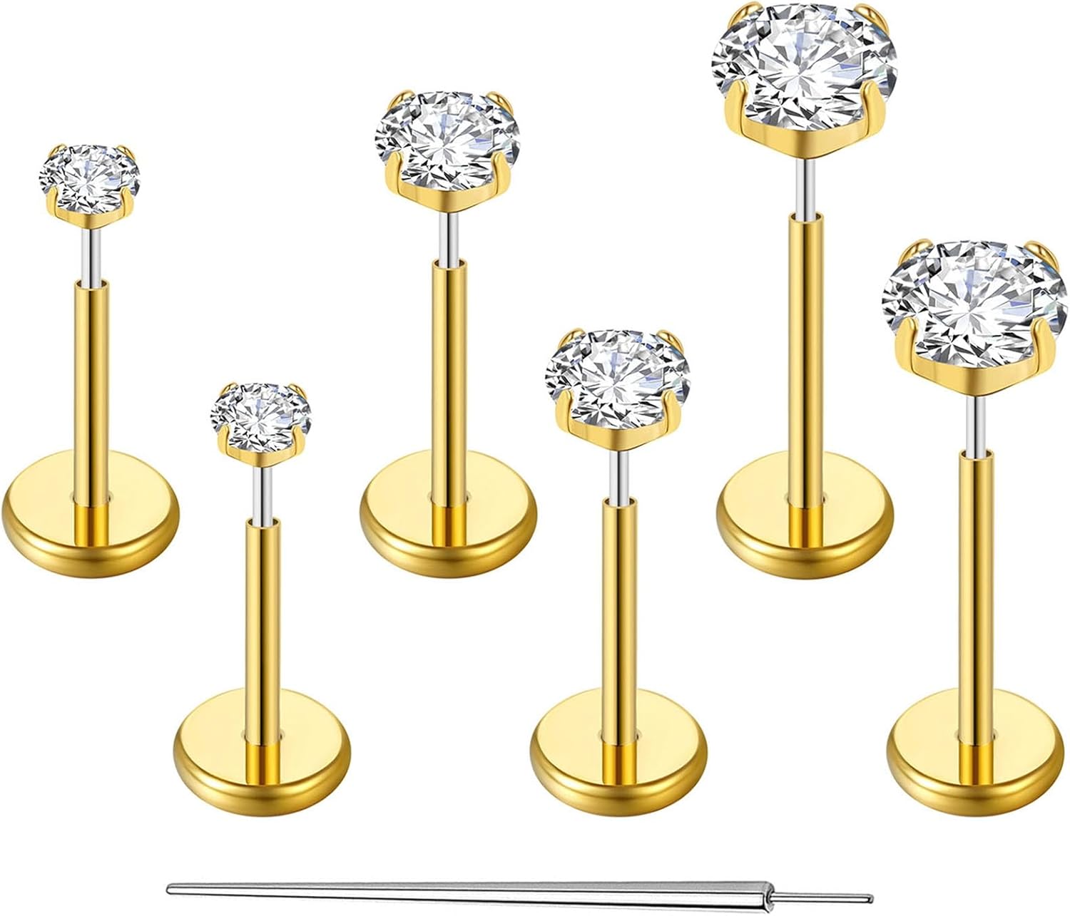 20G Flat Back Earrings Stud G23 Titanium Threadless Tragus Labret Cartilage Lip Medusa Conch Body Piercing Jewelry Hypoallergenic for Women Men - QIAO CrystalQIAO CrystalQIAO Crystal