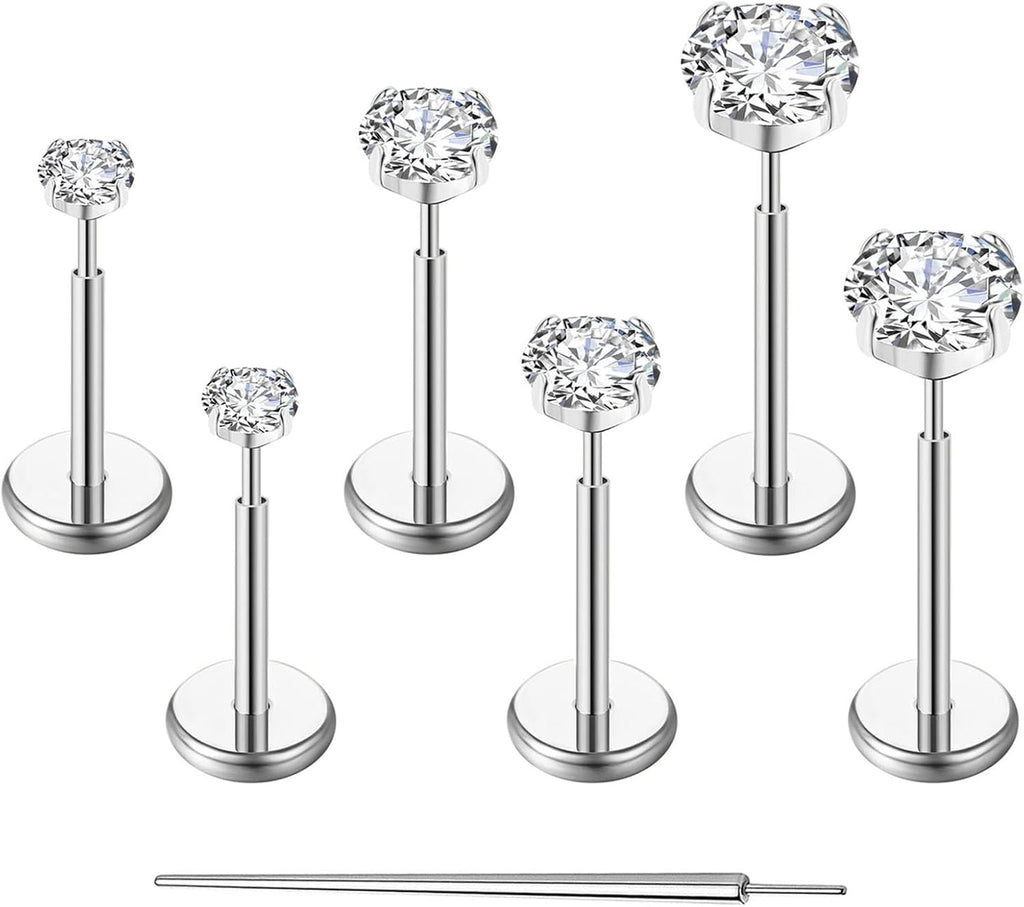 20G Flat Back Earrings Stud G23 Titanium Threadless Tragus Labret Cartilage Lip Medusa Conch Body Piercing Jewelry Hypoallergenic for Women Men - QIAO CrystalQIAO CrystalQIAO Crystal