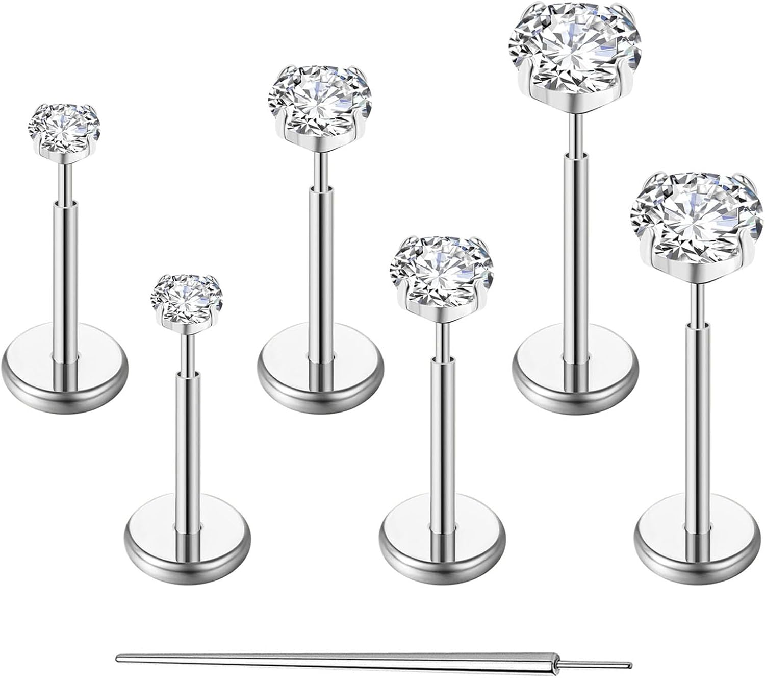 20G Flat Back Earrings Stud G23 Titanium Threadless Tragus Labret Cartilage Lip Medusa Conch Body Piercing Jewelry Hypoallergenic for Women Men - QIAO CrystalQIAO CrystalQIAO Crystal