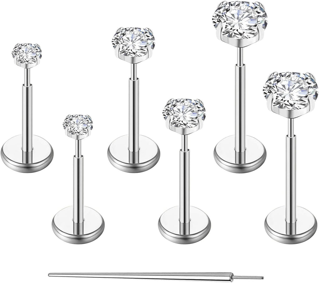 20G Flat Back Earrings Stud G23 Titanium Threadless Tragus Labret Cartilage Lip Medusa Conch Body Piercing Jewelry Hypoallergenic for Women Men - QIAO CrystalQIAO CrystalQIAO Crystal