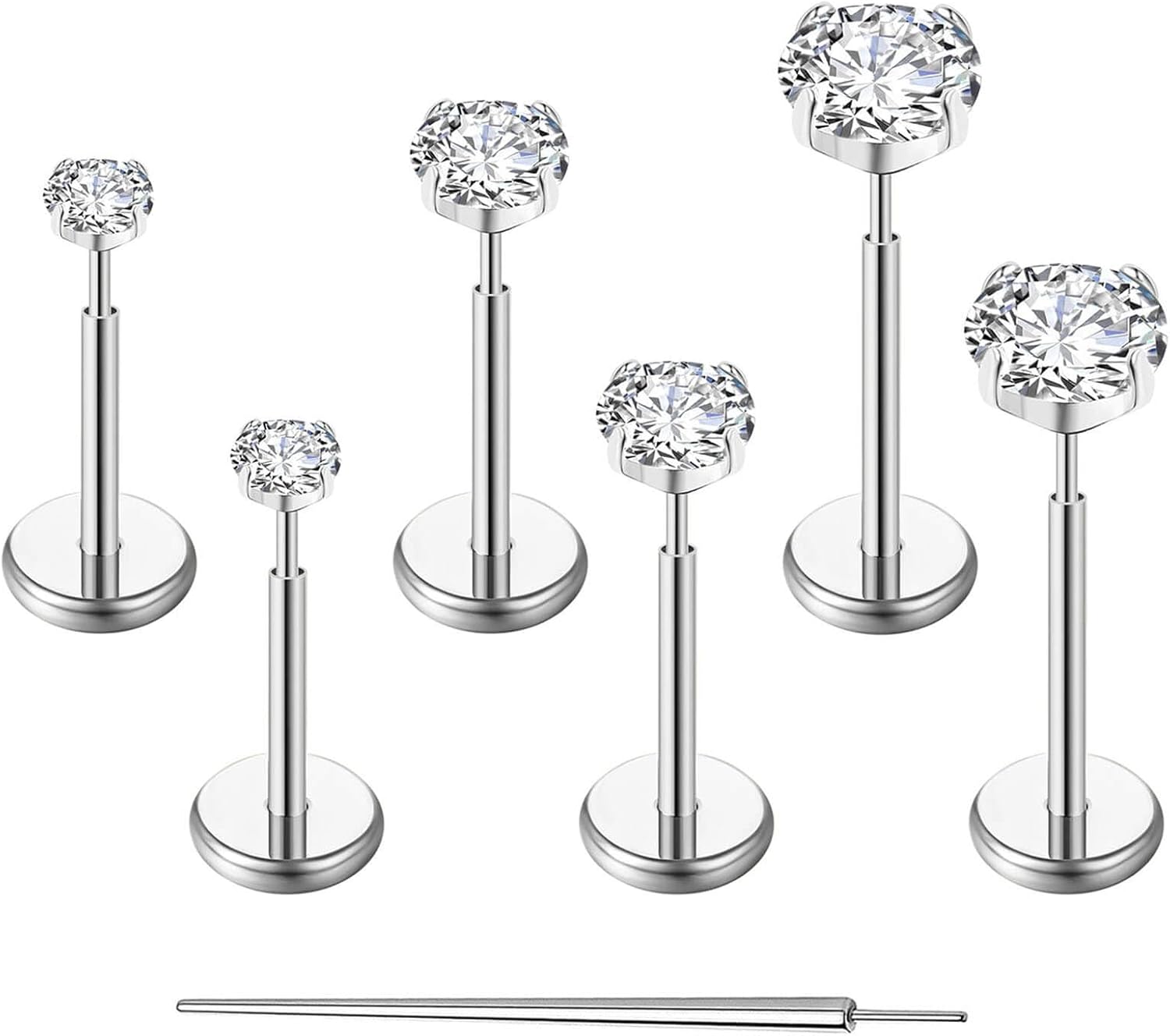 20G Flat Back Earrings Stud G23 Titanium Threadless Tragus Labret Cartilage Lip Medusa Conch Body Piercing Jewelry Hypoallergenic for Women Men - QIAO CrystalQIAO CrystalQIAO Crystal