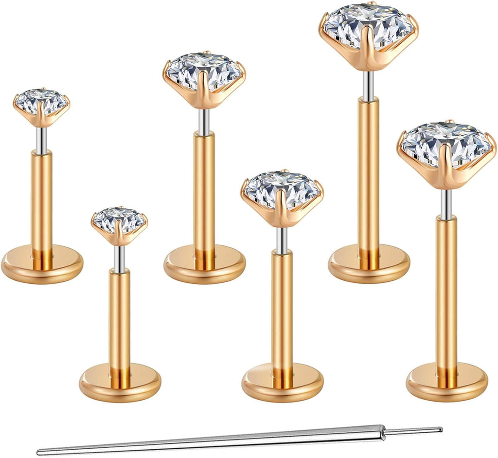 20G Flat Back Earrings Stud G23 Titanium Threadless Tragus Labret Cartilage Lip Medusa Conch Body Piercing Jewelry Hypoallergenic for Women Men - QIAO CrystalQIAO CrystalQIAO Crystal