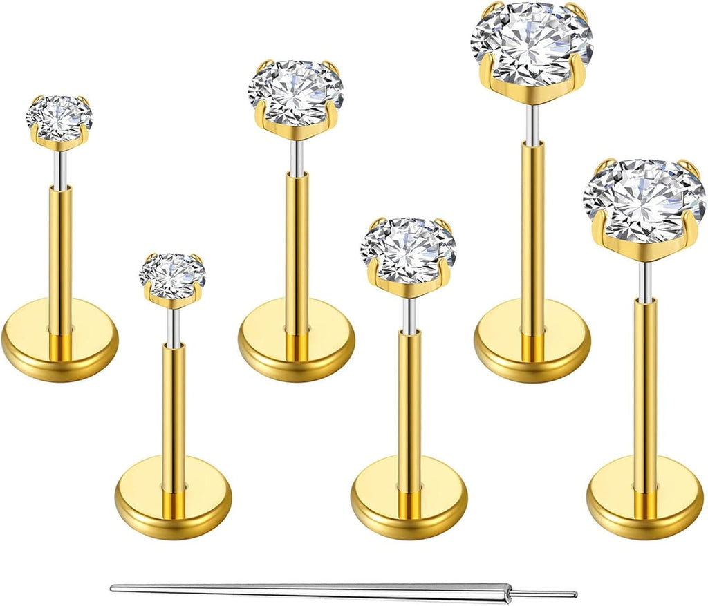 20G Flat Back Earrings Stud G23 Titanium Threadless Tragus Labret Cartilage Lip Medusa Conch Body Piercing Jewelry Hypoallergenic for Women Men - QIAO CrystalQIAO CrystalQIAO Crystal