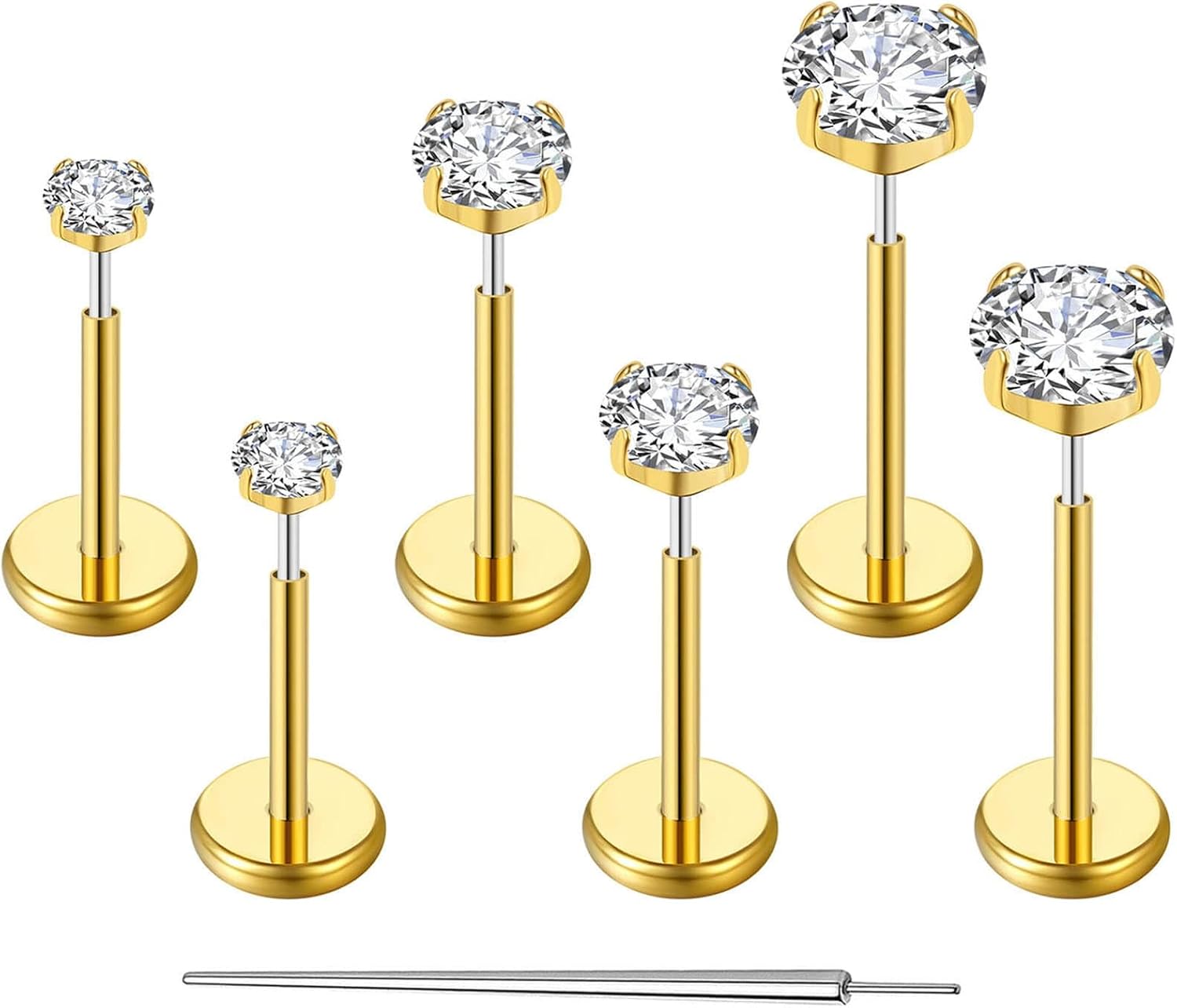 20G Flat Back Earrings Stud G23 Titanium Threadless Tragus Labret Cartilage Lip Medusa Conch Body Piercing Jewelry Hypoallergenic for Women Men - QIAO CrystalQIAO CrystalQIAO Crystal