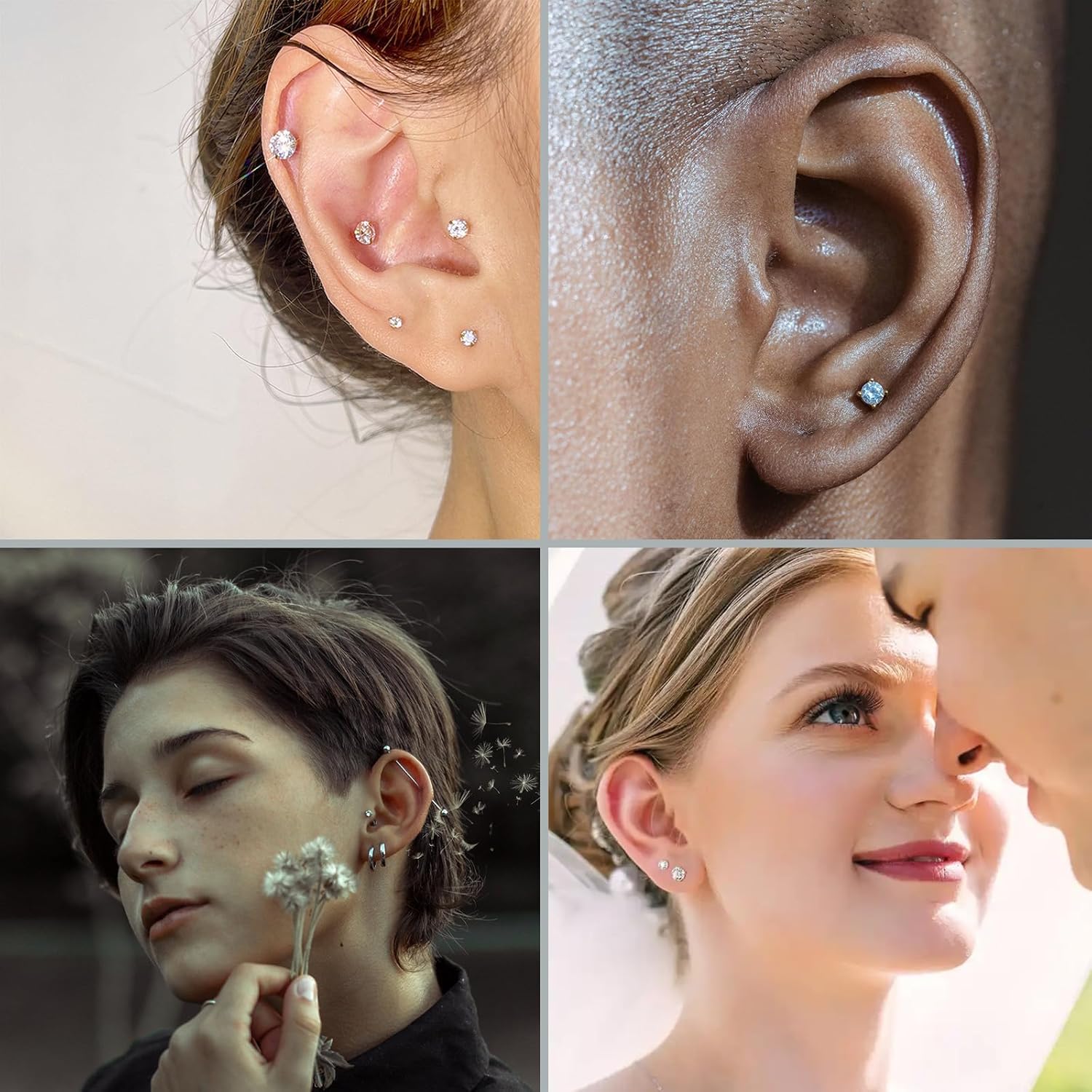 20G Flat Back Earrings Stud G23 Titanium Threadless Tragus Labret Cartilage Lip Medusa Conch Body Piercing Jewelry Hypoallergenic for Women Men - QIAO CrystalQIAO CrystalQIAO Crystal