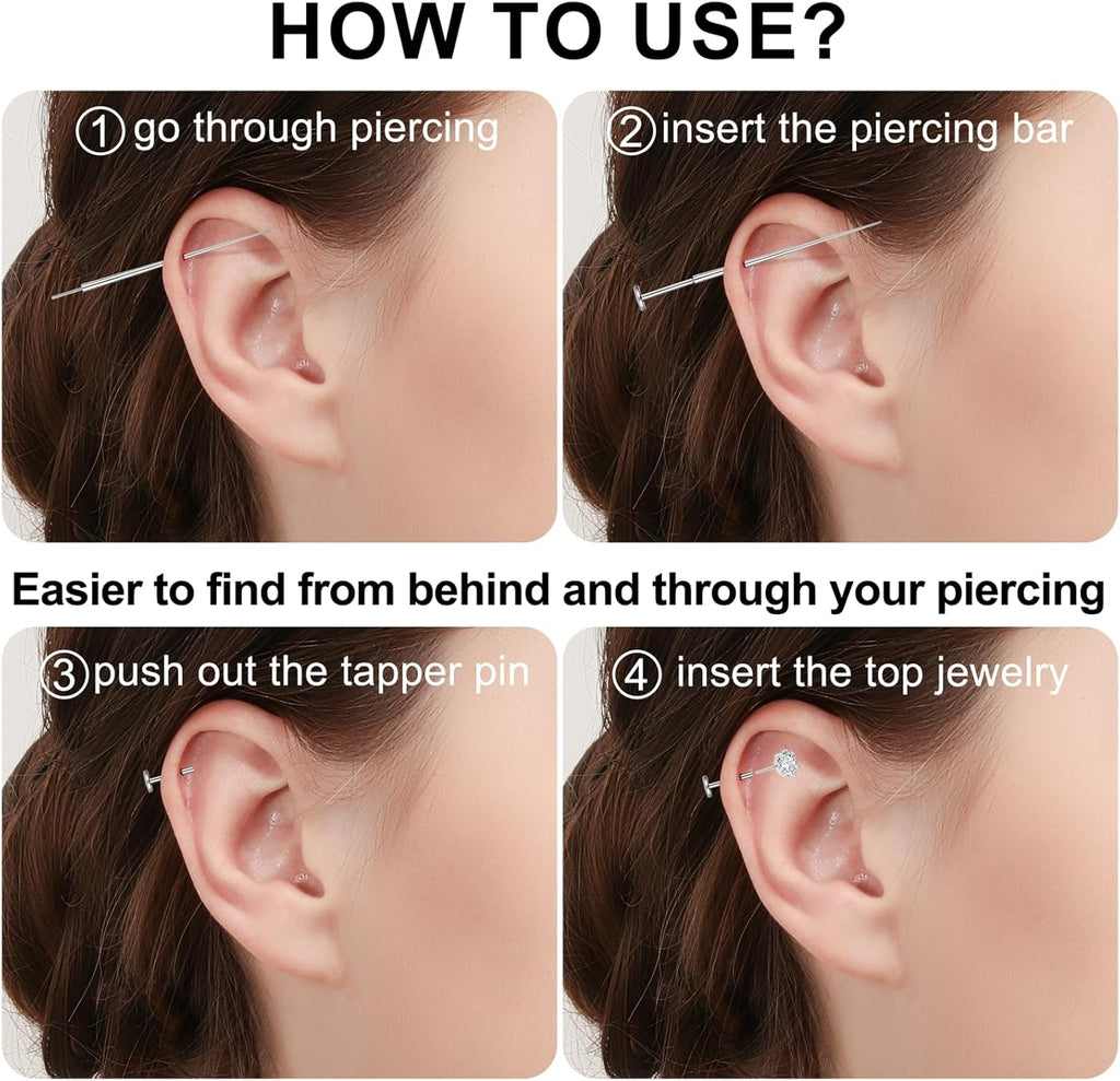 20G Flat Back Earrings Stud G23 Titanium Threadless Tragus Labret Cartilage Lip Medusa Conch Body Piercing Jewelry Hypoallergenic for Women Men - QIAO CrystalQIAO CrystalQIAO Crystal