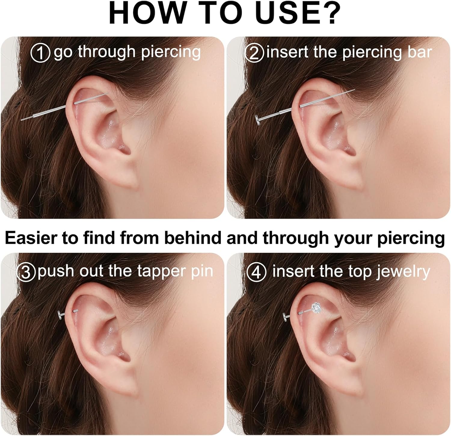 20G Flat Back Earrings Stud G23 Titanium Threadless Tragus Labret Cartilage Lip Medusa Conch Body Piercing Jewelry Hypoallergenic for Women Men - QIAO CrystalQIAO CrystalQIAO Crystal