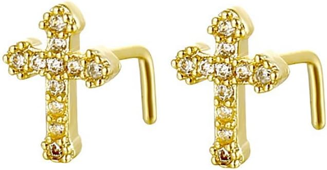 20G L - Shaped Cross Nose Rings for Women 316L Surgical Steel Cubic Zirconia Cross Nose Studs Hypoallergenic Nostril Nose Piercing Jewelry - QIAO CrystalQIAO CrystalQIAO Crystal