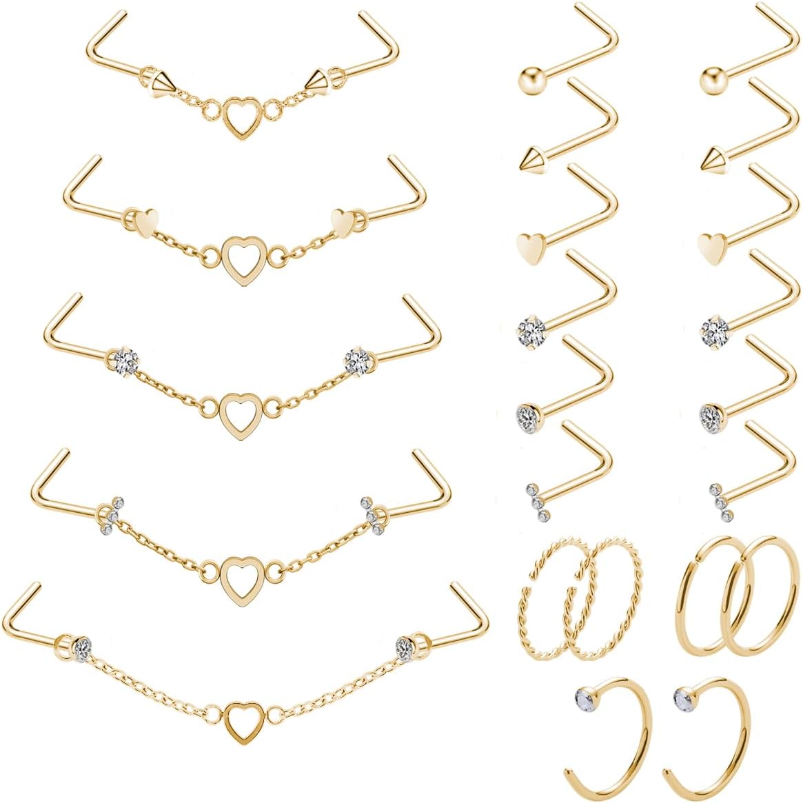 20G Nose Ring Piercing Chain Stainless Steel Across Nostril Jewelry - QIAO CrystalQIAO CrystalQIAO Crystal