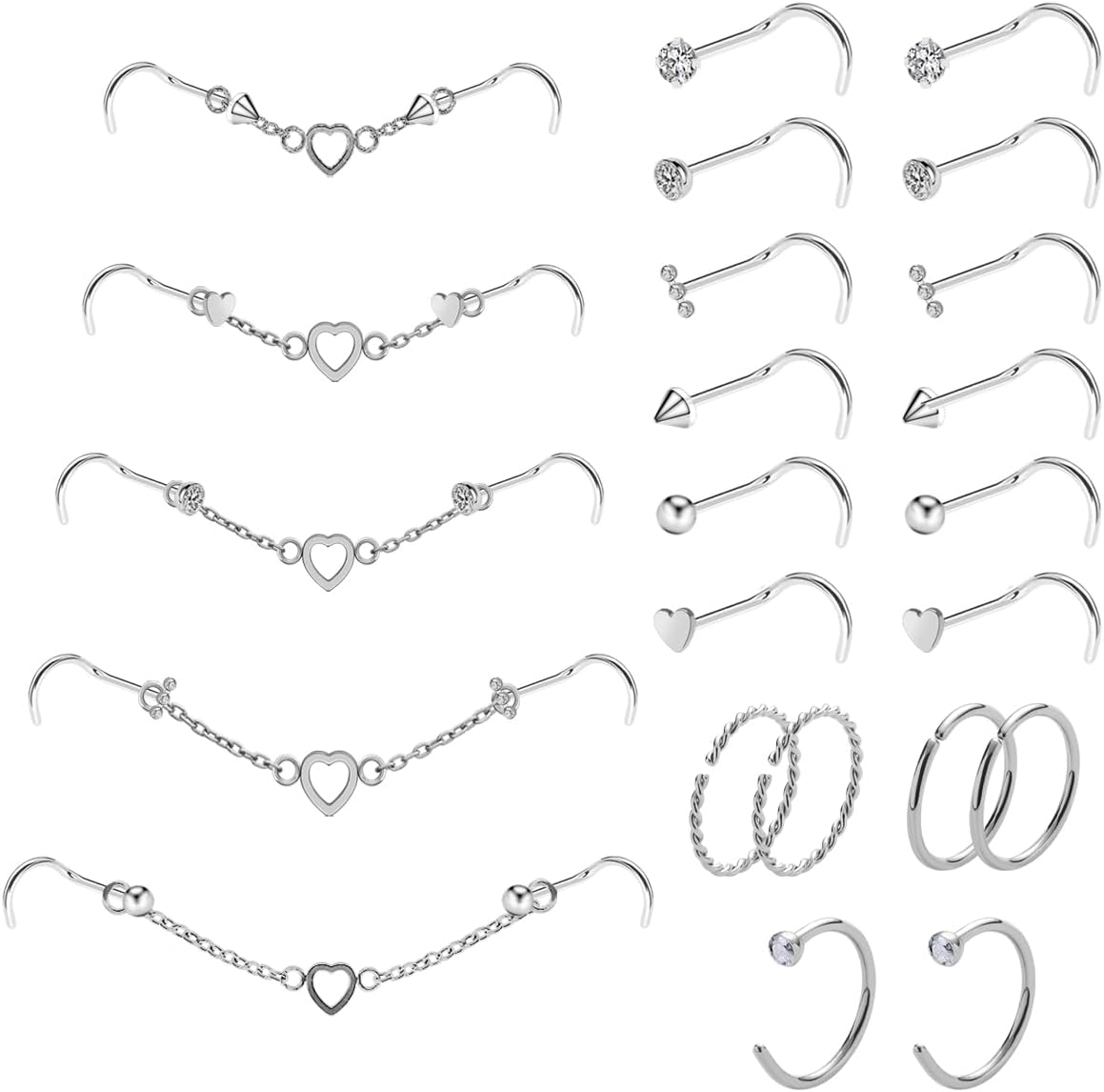 20G Nose Ring Piercing Chain Stainless Steel Across Nostril Jewelry - QIAO CrystalQIAO CrystalQIAO Crystal