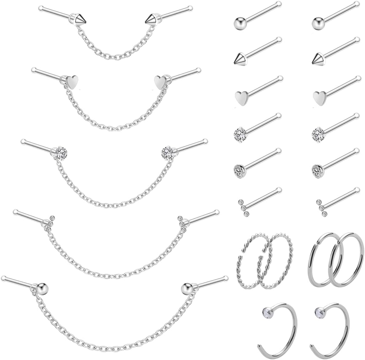 20G Nose Ring Piercing Chain Stainless Steel Across Nostril Jewelry - QIAO CrystalQIAO CrystalQIAO Crystal