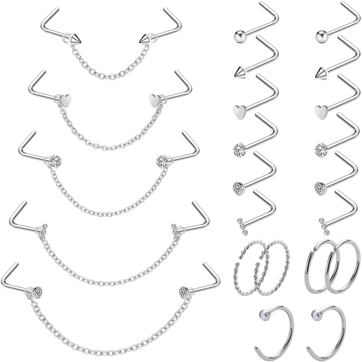 20G Nose Ring Piercing Chain Stainless Steel Across Nostril Jewelry - QIAO CrystalQIAO CrystalQIAO Crystal