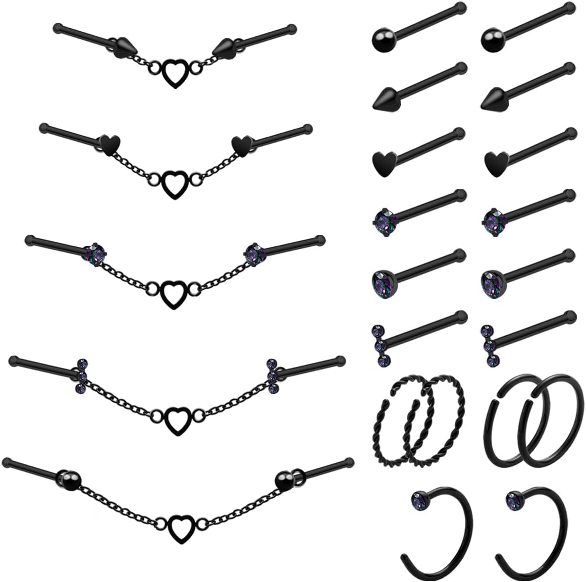 20G Nose Ring Piercing Chain Stainless Steel Across Nostril Jewelry - QIAO CrystalQIAO CrystalQIAO Crystal