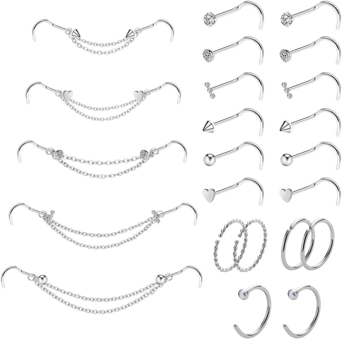20G Nose Ring Piercing Chain Stainless Steel Across Nostril Jewelry - QIAO CrystalQIAO CrystalQIAO Crystal