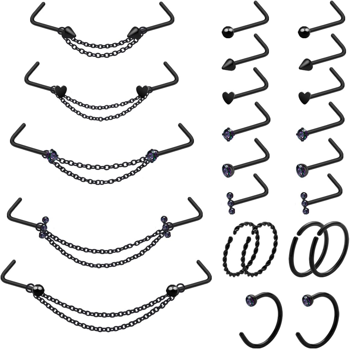 20G Nose Ring Piercing Chain Stainless Steel Across Nostril Jewelry - QIAO CrystalQIAO CrystalQIAO Crystal