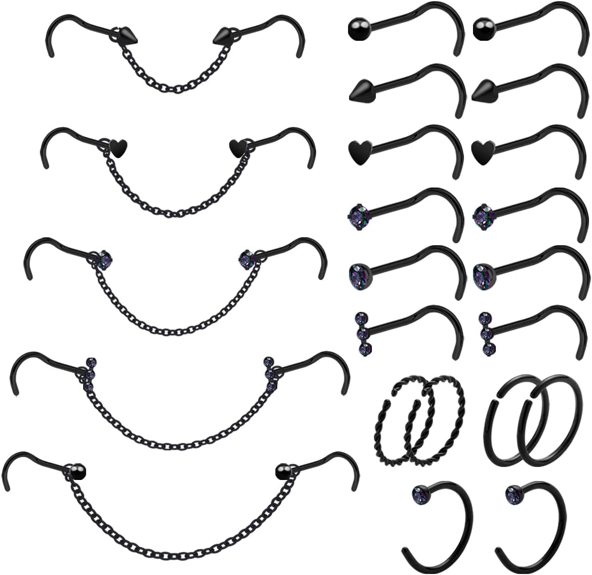 20G Nose Ring Piercing Chain Stainless Steel Across Nostril Jewelry - QIAO CrystalQIAO CrystalQIAO Crystal