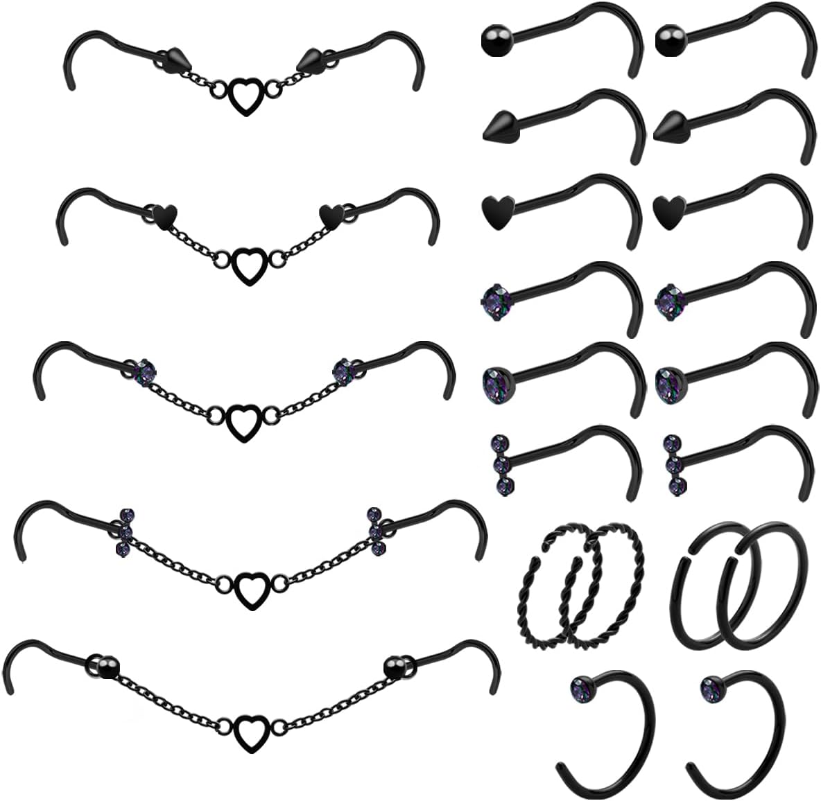 20G Nose Ring Piercing Chain Stainless Steel Across Nostril Jewelry - QIAO CrystalQIAO CrystalQIAO Crystal