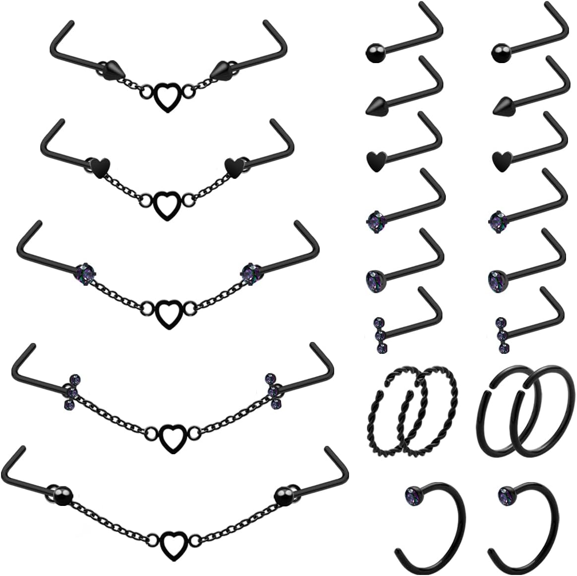 20G Nose Ring Piercing Chain Stainless Steel Across Nostril Jewelry - QIAO CrystalQIAO CrystalQIAO Crystal