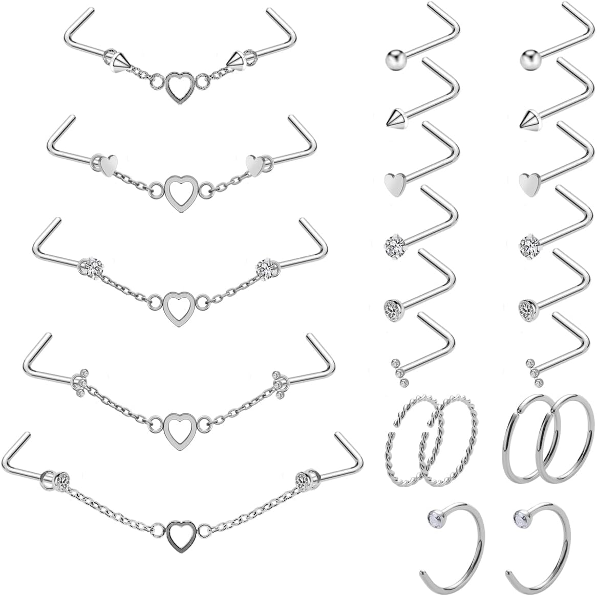 20G Nose Ring Piercing Chain Stainless Steel Across Nostril Jewelry - QIAO CrystalQIAO CrystalQIAO Crystal