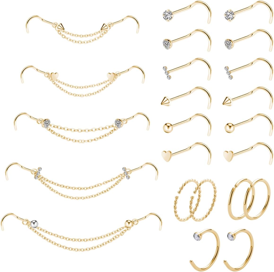 20G Nose Ring Piercing Chain Stainless Steel Across Nostril Jewelry - QIAO CrystalQIAO CrystalQIAO Crystal
