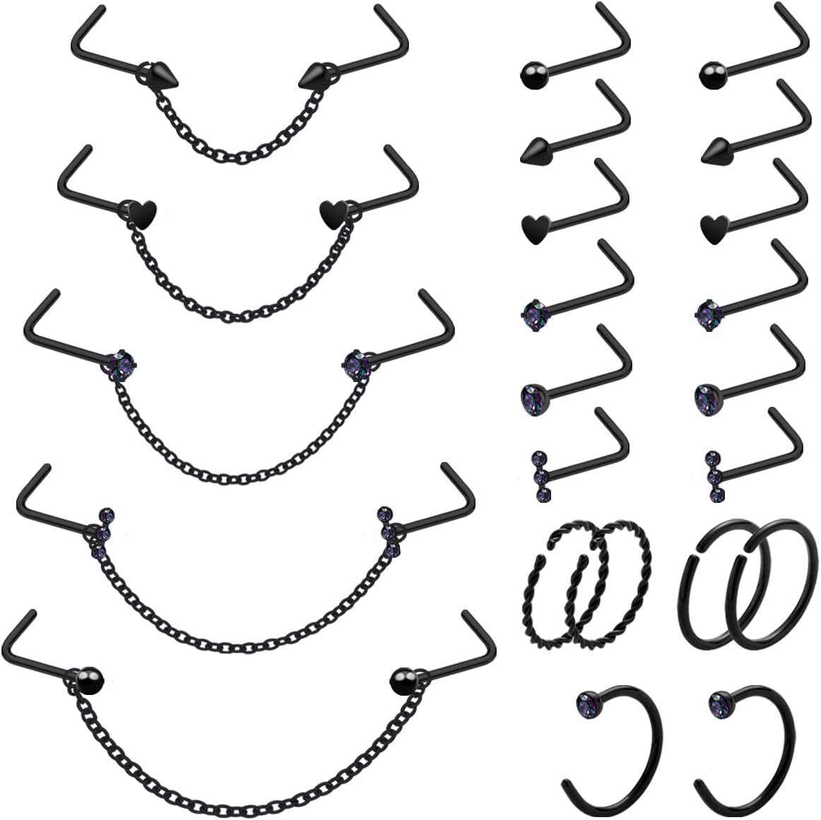 20G Nose Ring Piercing Chain Stainless Steel Across Nostril Jewelry - QIAO CrystalQIAO CrystalQIAO Crystal