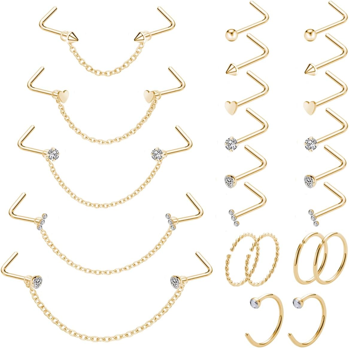 20G Nose Ring Piercing Chain Stainless Steel Across Nostril Jewelry - QIAO CrystalQIAO CrystalQIAO Crystal