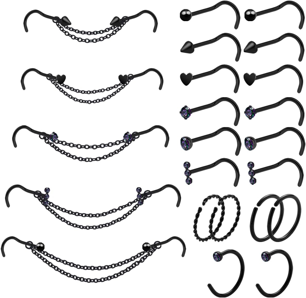 20G Nose Ring Piercing Chain Stainless Steel Across Nostril Jewelry - QIAO CrystalQIAO CrystalQIAO Crystal