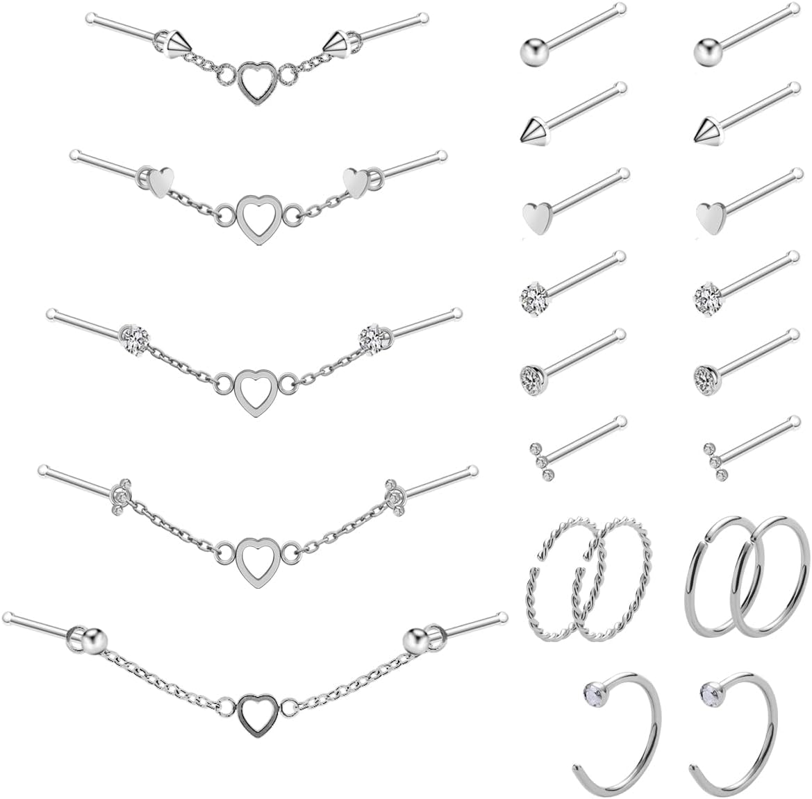 20G Nose Ring Piercing Chain Stainless Steel Across Nostril Jewelry - QIAO CrystalQIAO CrystalQIAO Crystal