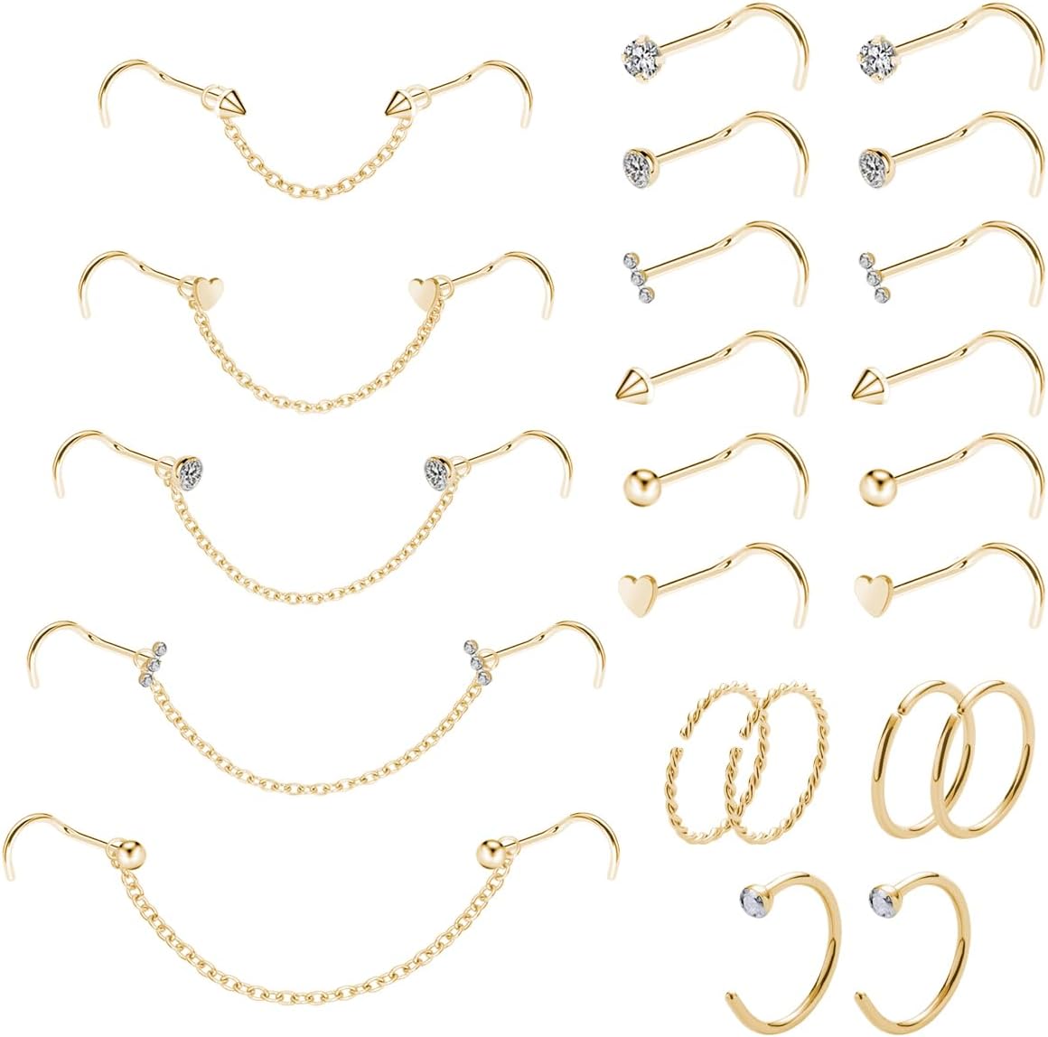 20G Nose Ring Piercing Chain Stainless Steel Across Nostril Jewelry - QIAO CrystalQIAO CrystalQIAO Crystal