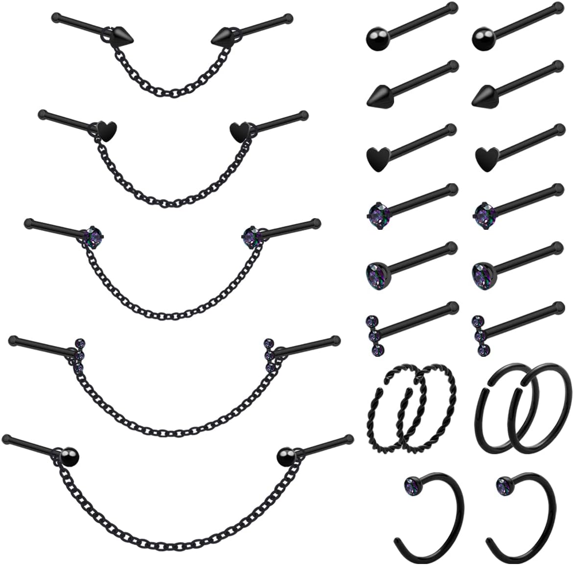 20G Nose Ring Piercing Chain Stainless Steel Across Nostril Jewelry - QIAO CrystalQIAO CrystalQIAO Crystal