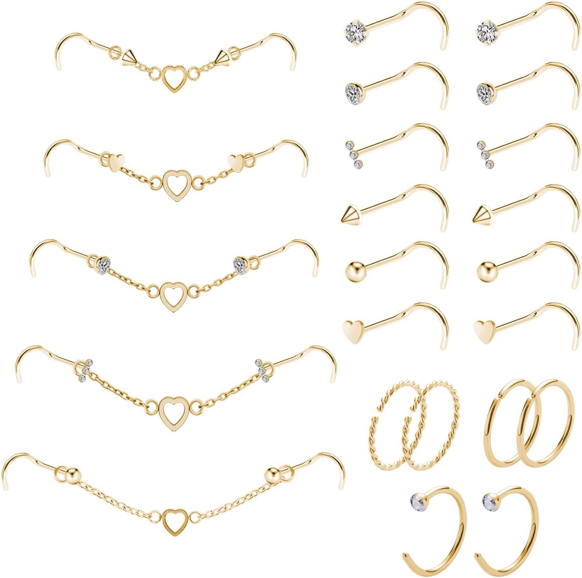 20G Nose Ring Piercing Chain Stainless Steel Across Nostril Jewelry - QIAO CrystalQIAO CrystalQIAO Crystal