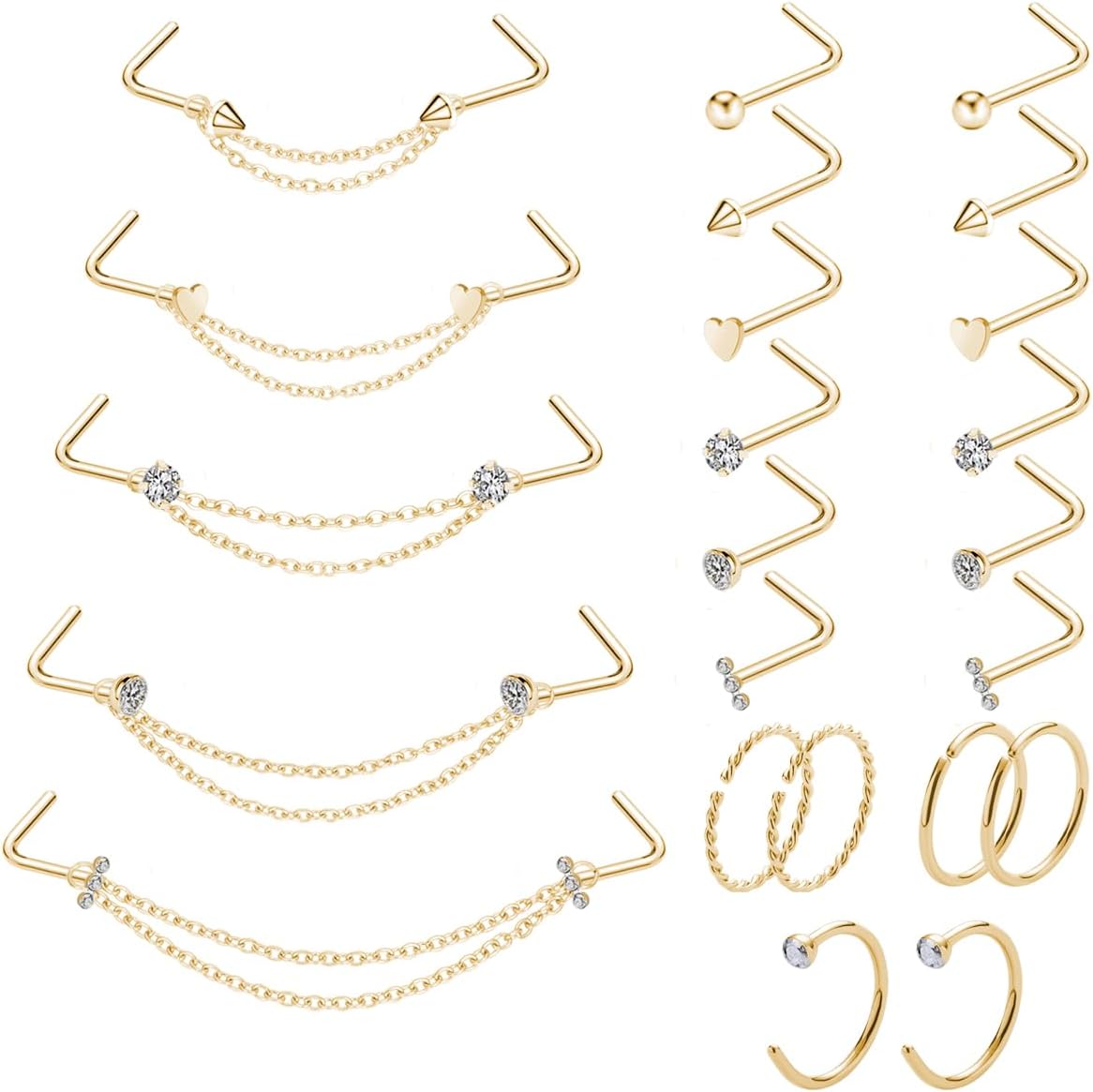 20G Nose Ring Piercing Chain Stainless Steel Across Nostril Jewelry - QIAO CrystalQIAO CrystalQIAO Crystal