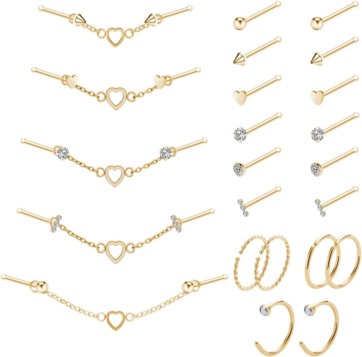 20G Nose Ring Piercing Chain Stainless Steel Across Nostril Jewelry - QIAO CrystalQIAO CrystalQIAO Crystal