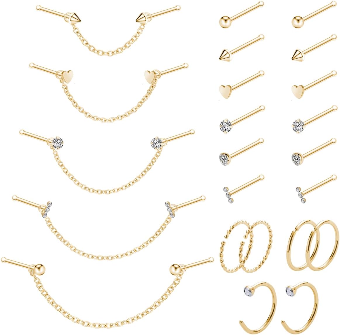 20G Nose Ring Piercing Chain Stainless Steel Across Nostril Jewelry - QIAO CrystalQIAO CrystalQIAO Crystal