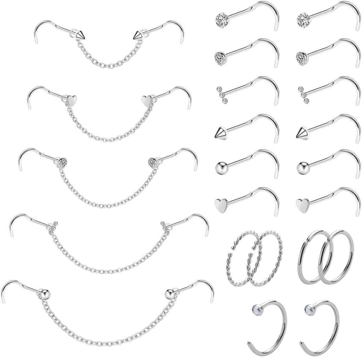 20G Nose Ring Piercing Chain Stainless Steel Across Nostril Jewelry - QIAO CrystalQIAO CrystalQIAO Crystal