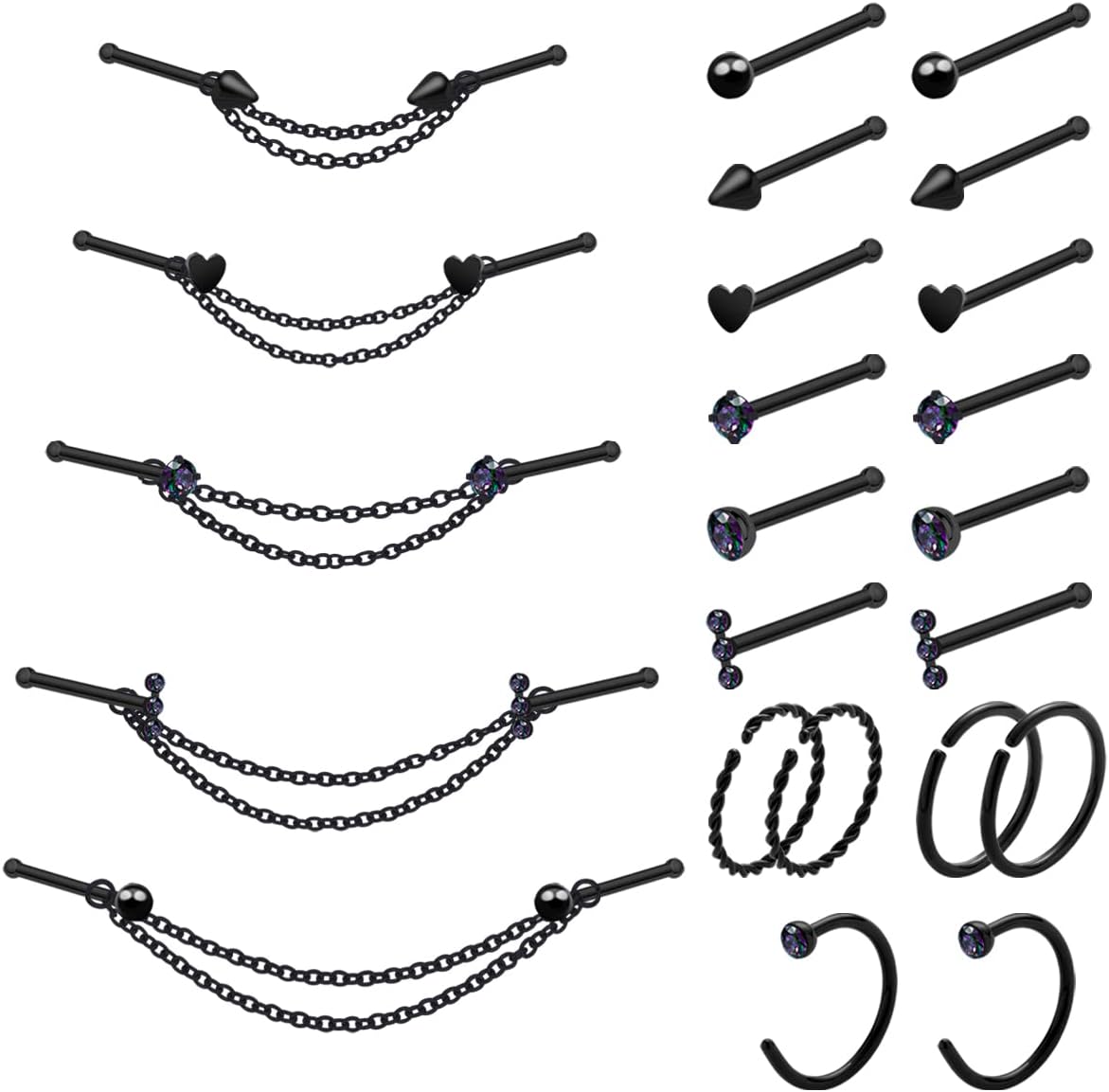 20G Nose Ring Piercing Chain Stainless Steel Across Nostril Jewelry - QIAO CrystalQIAO CrystalQIAO Crystal