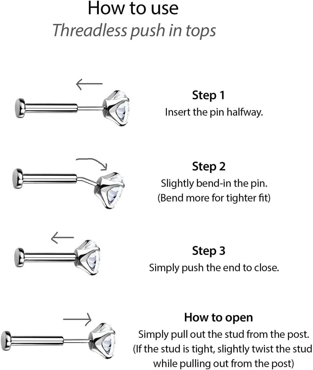 20G/18G/16G Flat Back Earrings Tiny artilage Earring Threadless Tragus Helix Stud Conch Piercing Jewelry - QIAO CrystalQIAO CrystalQIAO Crystal