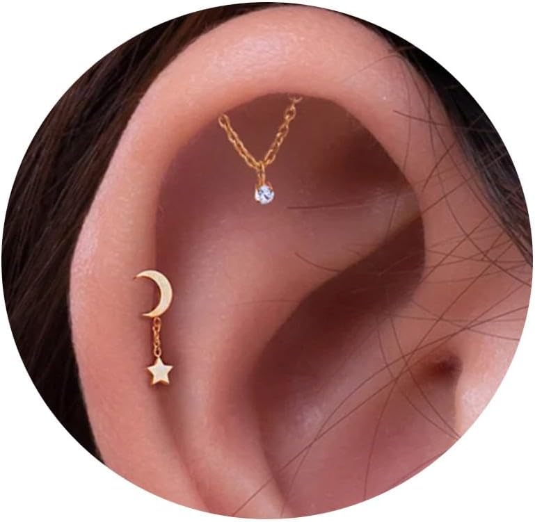 20G/18G/16G Flat Back Earrings Tiny artilage Earring Threadless Tragus Helix Stud Conch Piercing Jewelry - QIAO CrystalQIAO CrystalQIAO Crystal