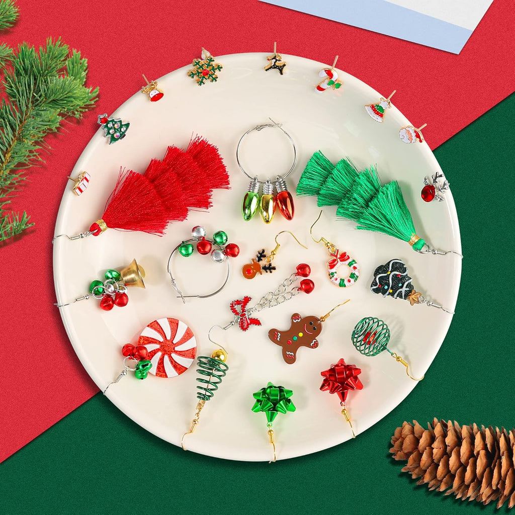 23 Pairs Christmas Earrings for Women Xmas Holiday Dangle Earrings Christmas Stud Tree Snowflake Bow Bells Light Earrings Bulk Cute Christmas Party Jewelry Gifts - 我的商店我的商店我的商店