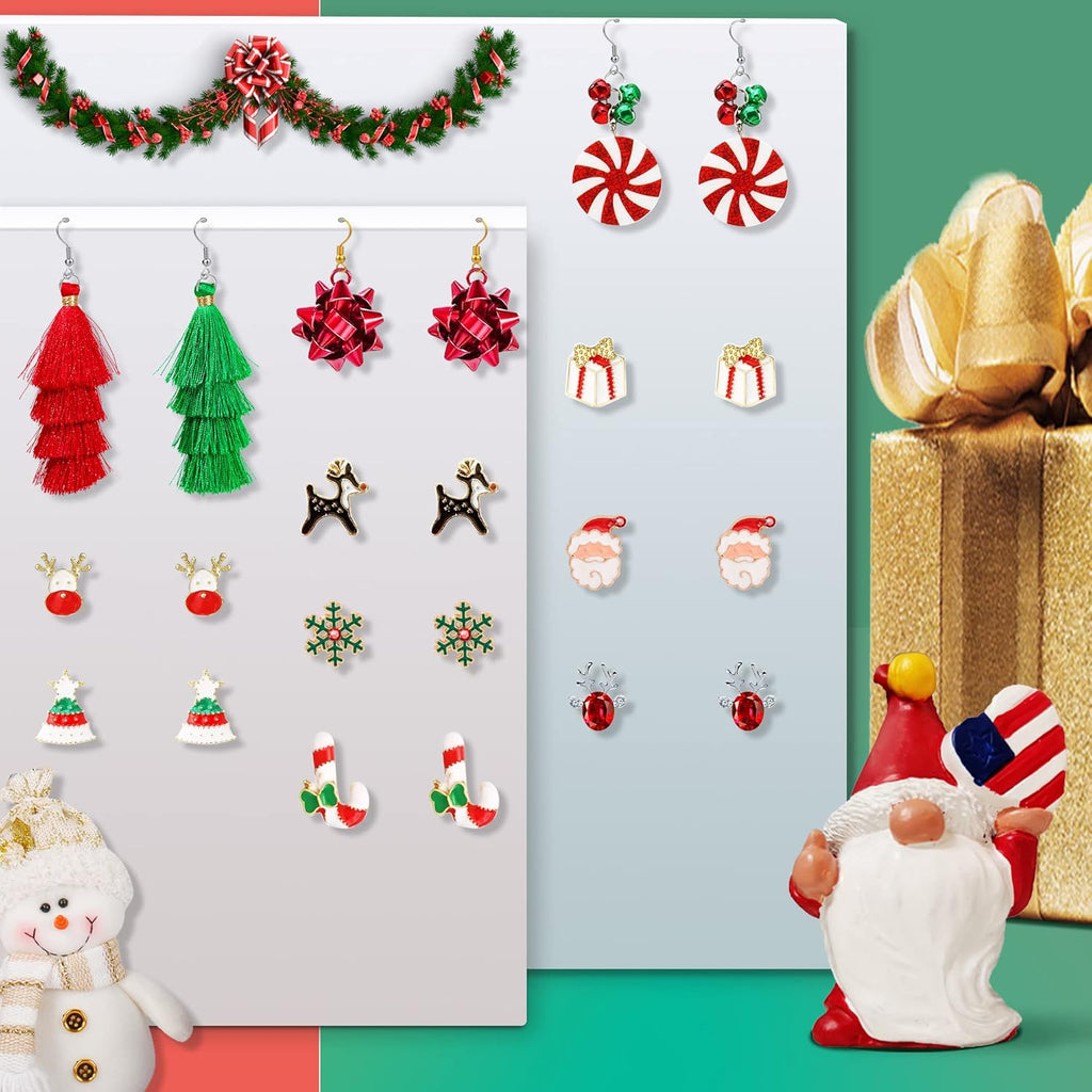 23 Pairs Christmas Earrings for Women Xmas Holiday Dangle Earrings Christmas Stud Tree Snowflake Bow Bells Light Earrings Bulk Cute Christmas Party Jewelry Gifts - 我的商店我的商店我的商店