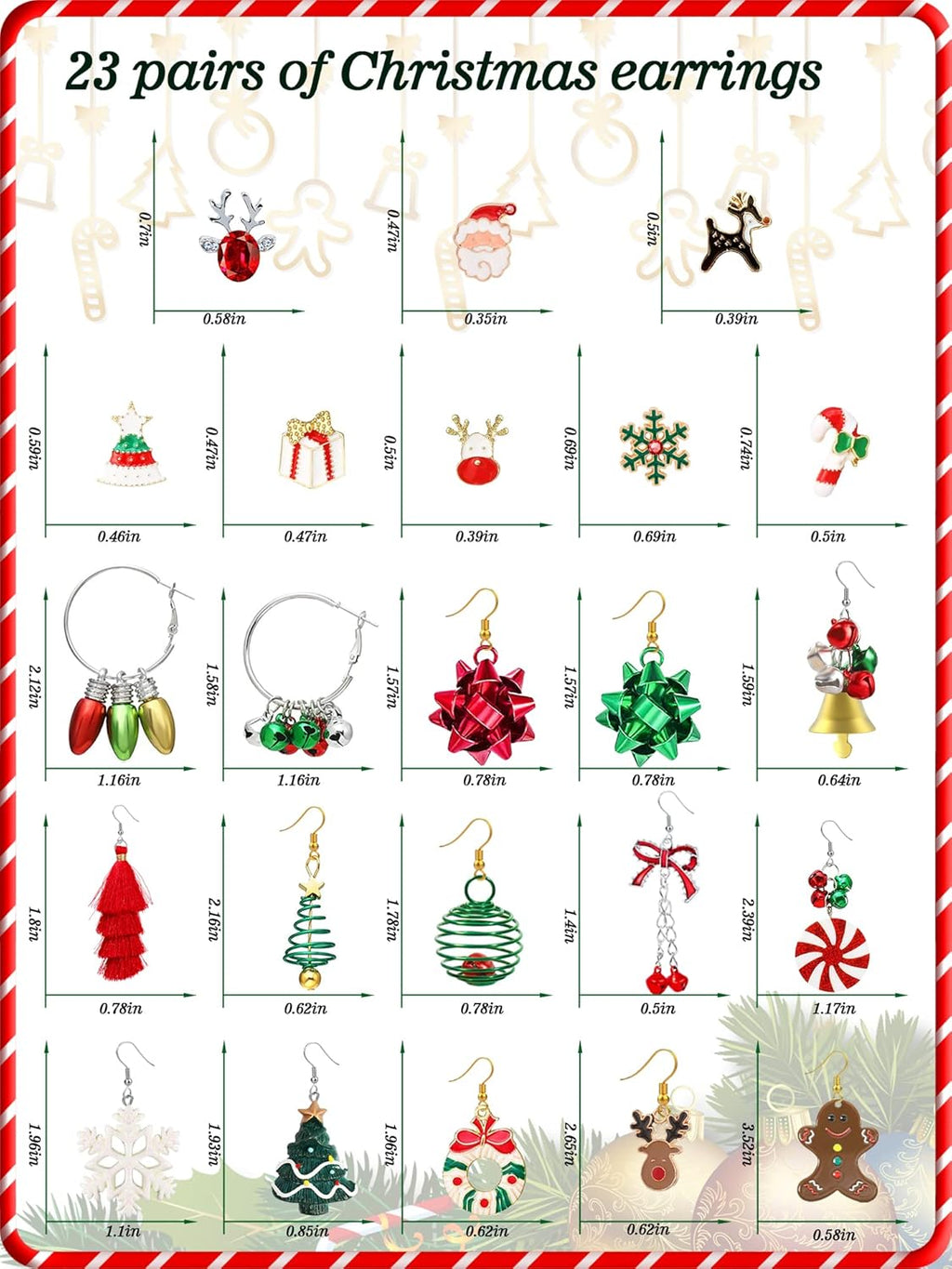 23 Pairs Christmas Earrings for Women Xmas Holiday Dangle Earrings Christmas Stud Tree Snowflake Bow Bells Light Earrings Bulk Cute Christmas Party Jewelry Gifts - 我的商店我的商店我的商店