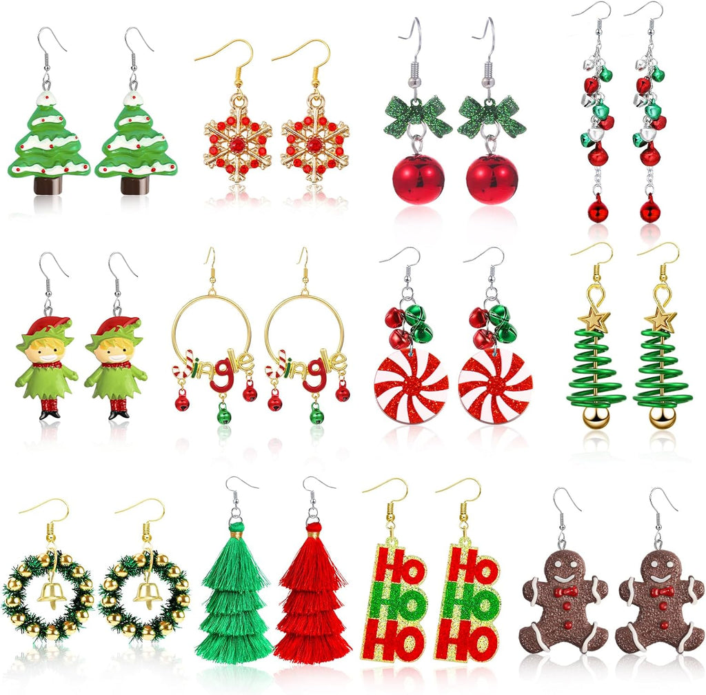 23 Pairs Christmas Earrings for Women Xmas Holiday Dangle Earrings Christmas Stud Tree Snowflake Bow Bells Light Earrings Bulk Cute Christmas Party Jewelry Gifts - 我的商店我的商店我的商店