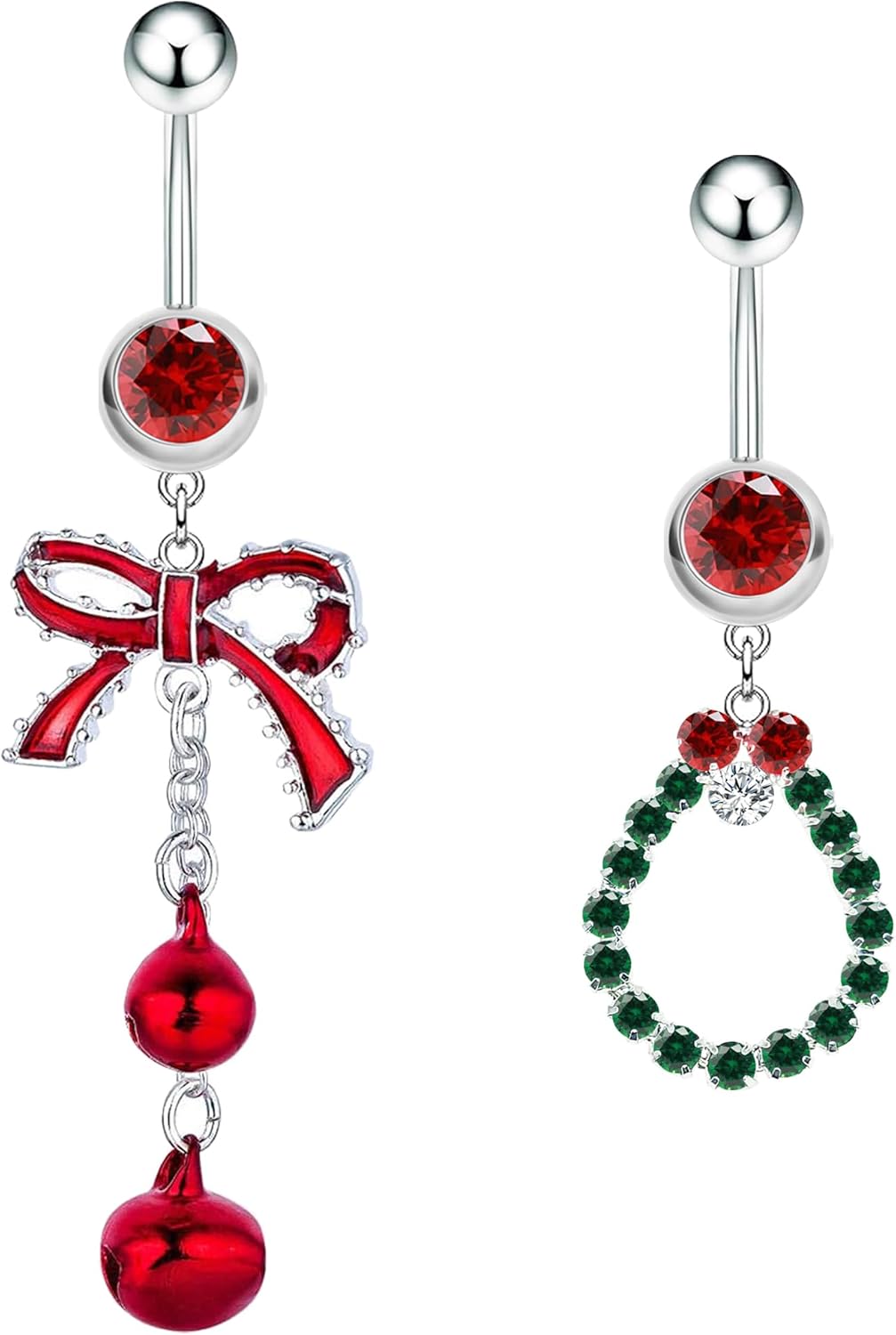 2~3 Pcs Christmas Dangle Mistletoe Belly Button Rings Stainless Steel Jingling Bell Navel Rings for Women 14G 316L Belly Piercing Jewelry - 我的商店我的商店我的商店