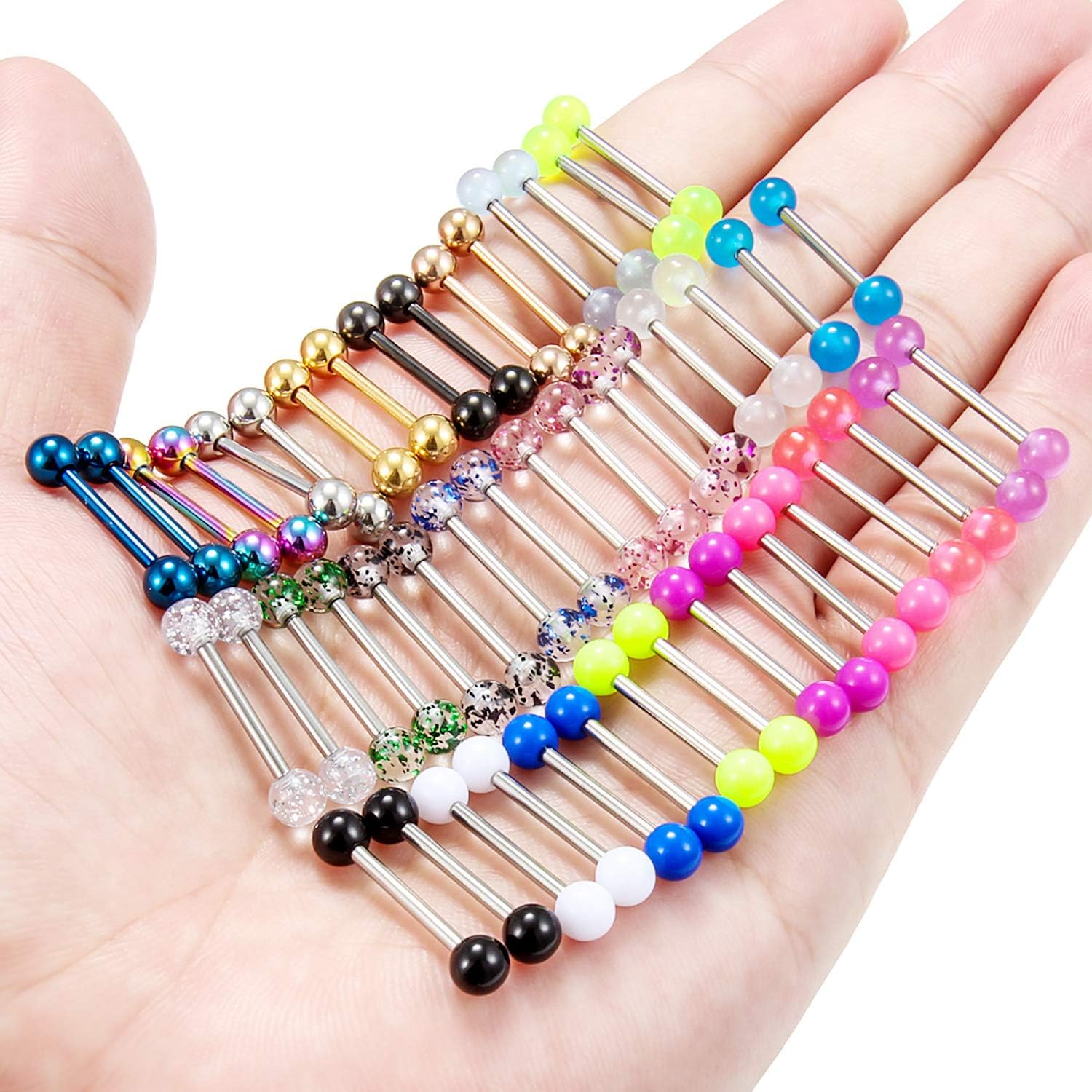 24 - 48pcs 14G 14 - 22mm Tongue Rings Nipple Straight Barbells Surgical Steel Nipplerings Bar Body Piercing Jewelry for Women Men - QIAO CrystalQIAO CrystalQIAO Crystal