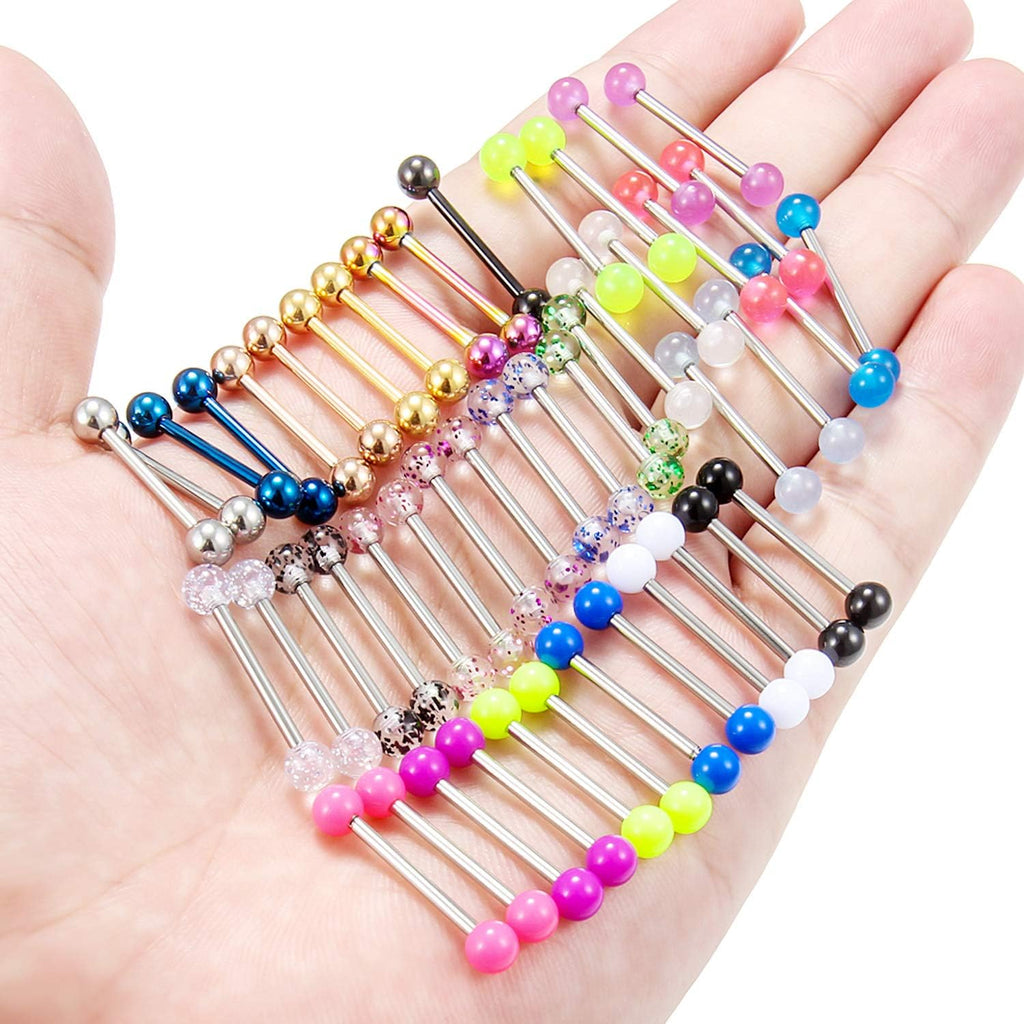 24 - 48pcs 14G 14 - 22mm Tongue Rings Nipple Straight Barbells Surgical Steel Nipplerings Bar Body Piercing Jewelry for Women Men - QIAO CrystalQIAO CrystalQIAO Crystal