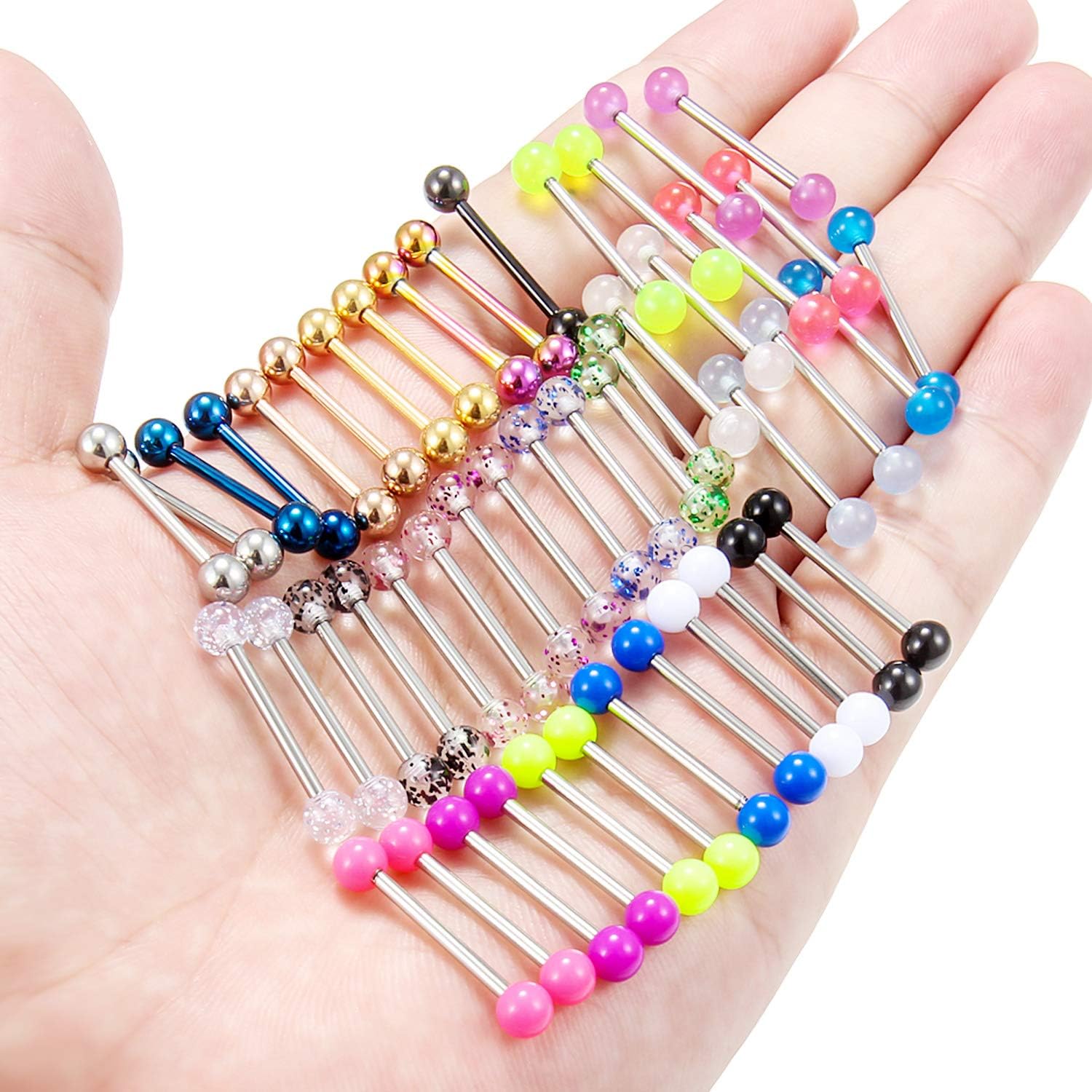 24 - 48pcs 14G 14 - 22mm Tongue Rings Nipple Straight Barbells Surgical Steel Nipplerings Bar Body Piercing Jewelry for Women Men - QIAO CrystalQIAO CrystalQIAO Crystal